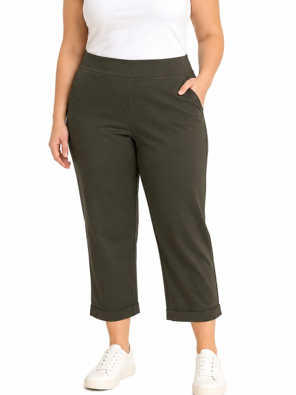 Eileen Fisher pull on olive cuffed wide leg pants size XL